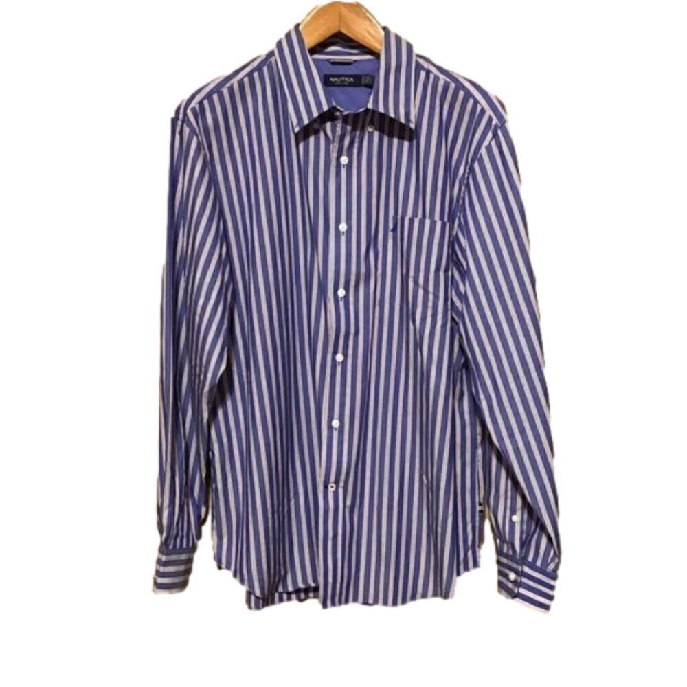 Nautica Blue Striped Button Up Shirt XL